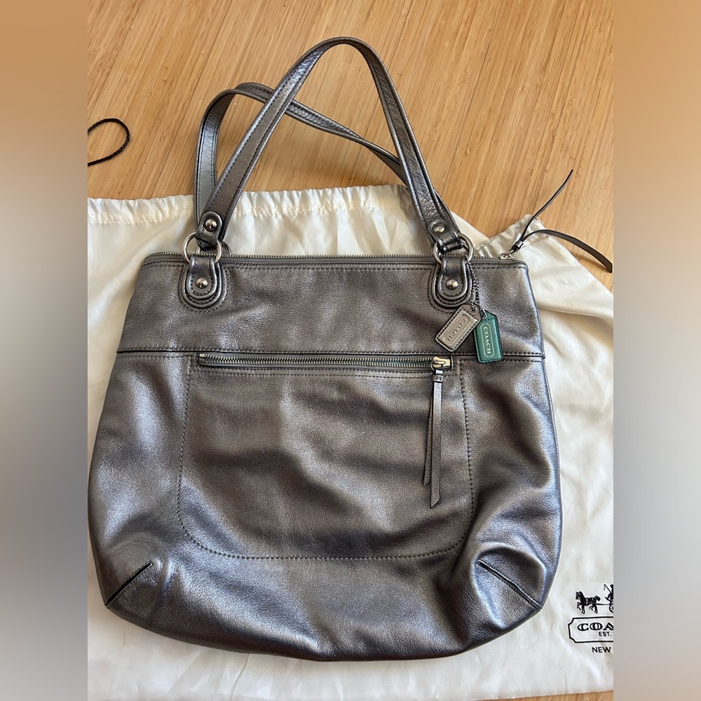 Metallic Pewter Coach Poppy Glam Tote